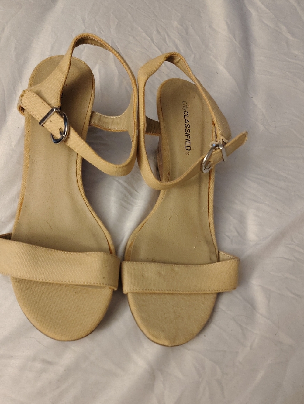 CLASSIFIED Tan Canvas Ankle Strap Sandals
